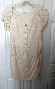 Vintage Scott McClintok  Womans Size 10 Off White Floral Jacquard Formal Dress - Picture 1 of 7