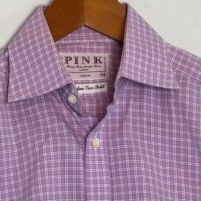 Thomas PINK Shirt Mens 14.5 34 Lilac Plaid French Cuff Long Sleeve - Image 1 of 4