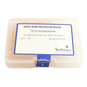 Techcon TE723050B45PK TE Bent Needle, 23 Gauge x 1/2in, 45°,100psi, Pack of 50 - Picture 1 of 6