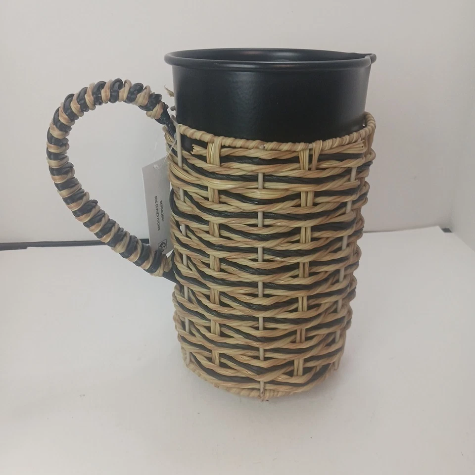 Better Homes & Gardens jarra negra de poli ratán 9,25” mango tejido nueva con etiquetas Foto 1 de 4