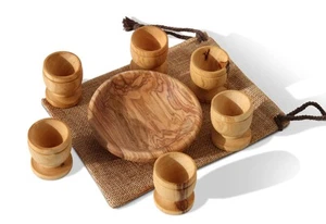 Olivenholz Mini Kommunionbecher mit Brotblech - 6er Set Holz handgeschnitzt ... - Bild 1 von 8