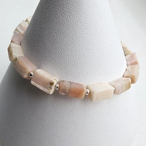 925 Sterling Silver & Pink Opal Bracelet with Clasp and Extender Chain 7" - Picture 1 of 6