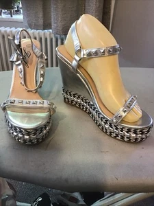Siz6 New Silver Glitter Shoes By JOL 5 In Wedge Heels 1”5 In Platform Buckle - Picture 1 of 9