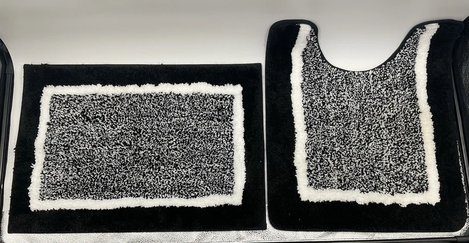 Juego de 2 alfombras de baño Pauwer alfombrilla de inodoro y ducha blanca y negra Foto 1 de 4