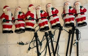 Vtg Dynagood 7 Plastic Blow Mold Santa Yard Lawn Stakes Walkway Path Lights - Picture 1 of 8