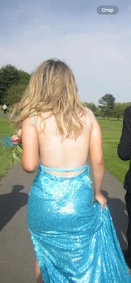 Vestido de graduación Jovani verde azulado lentejuelas talla 0 Foto 1 de 4