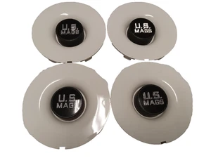 (4) US MAGS WHITE CENTER CAPS WHEEL RIMS AMERICAN RACING MODERN 2 Piece CLIPS 6" - Picture 1 of 6