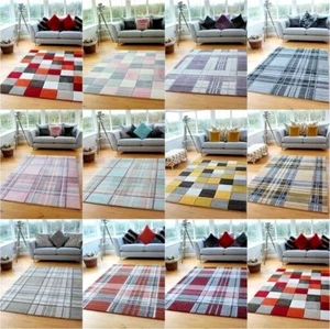 New Tartan Design Small Extra Large Carved Quality Thick Floor Long Runner Rugs - Picture 1 of 21