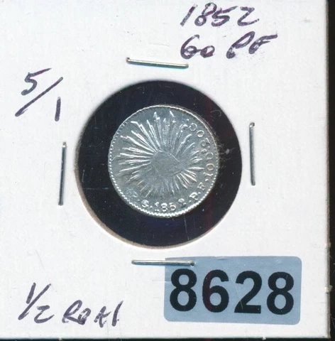 MEXICO  - 1/2 REAL - CAP & RAYS - 1852 GoPF - 2/1 OVERDATE - SCARCE - #8628 Cover