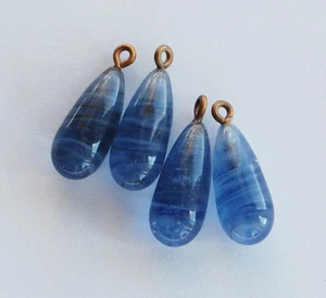 VINTAGE SWIRL GLASS TEAR DROP PENDANT BEADS  (4) JAPAN • 20mm PINK, BLUE, GREEN - Picture 1 of 10