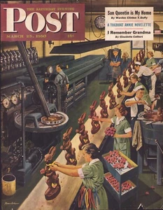 1950 MAR 25 Chocolate Easter Bunnies SATURDAY EVENING POST COVER ONLY #2 Dohanos - Picture 1 of 3
