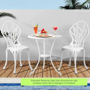 Milano 3pc Outdoor Bistro Set | Cast Iron Patterned Table and Chair Bistro Set - Picture 1 of 19