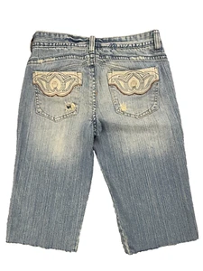 Vintage Y2K schlammblau Jeans Bermuda Shorts Größe 7 abgenutzt bestickt Jugendliche - Bild 1 von 12