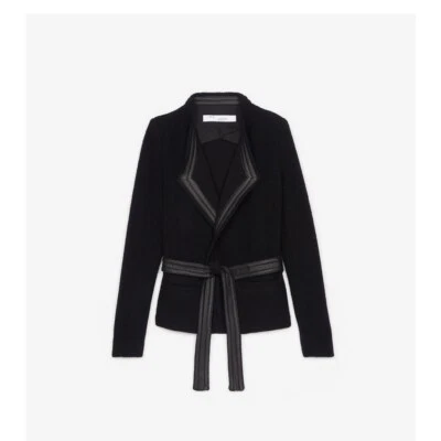 Iro Teby Negro Cuero Ribete Chaqueta Cinturón Abierto Texturizado Talla 36 Cárdigan Pequeño Foto 1 de 4