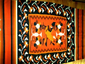 VINTAGE 1970er HANDGEWEBTE MAYA ZAPOTEC mexikanische 100 % WOLLE DECKE/TEPPICH - 81”x48” - Bild 1 von 6