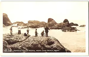 Foto postal vintage de rocas de pesca RPPC, Long Beach, WA Pacific County años 30 - Imagen 1 de 2