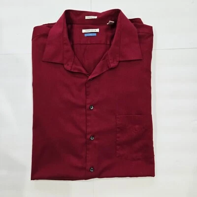 Camisa de vestir Van Heusen para hombre satén de lujo roja lisa abotonada talla alta 19 35/36 Foto 1 de 3