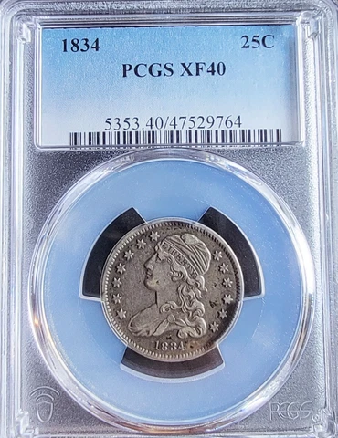 1834 Capped Bust Quarter 25c PCGS Graded XF40 Cover