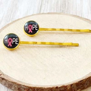 Hope Breast Cancer Awareness Month Pink Ribbon Hair Pins - Picture 1 of 7
