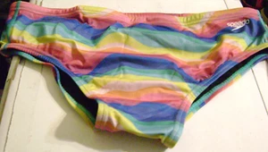 RARE "SPEEDO ENDURANCE" SIZE 38 NEW VINTAGE, RAINBOW COLOR, LINED POUCH SWIMMER - Picture 1 of 6