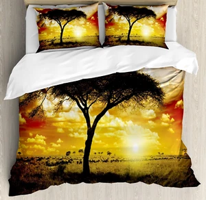 Savannah Bettwäscheset, einzelner indigener Baum bei verträumtem Sonnenuntergang dunkel dramatisch - Bild 1 von 6