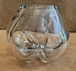 Orrefors Apple Bottom Vase Thick glass Vintage handmade crystal Flower Rose bowl - Picture 1 of 7