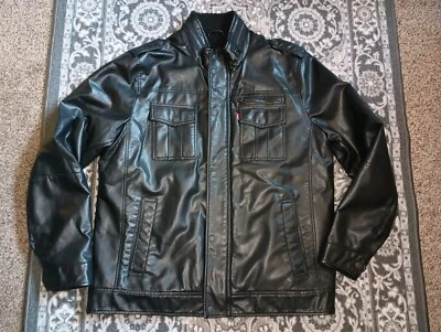 Chaqueta de bombardero de aviador Levis para hombre XL negra forrada de sherpa vegana motociclista Y2K Foto 1 de 4