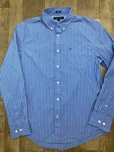 Camisa Tommy Hilfiger para Hombre Azul Rojo a Rayas Años 80 Dos Capa Botones Mediana - Imagen 1 de 12