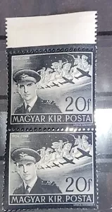HUNGARY 1943 MNH HORTHY BEREAVEMENT MI.695 MBK.728 ERROR=9 STARS IN TANDEM x2 - Picture 1 of 4