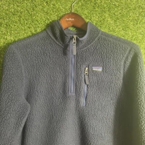 Patagonia Fleece Sweater Youth XXL Deep Pile Navy Quarter Zip - Picture 1 of 6