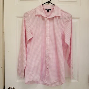 Tommy Hilfiger TH Flex Pink Gingham Plaid Long Sleeve Dress Shirt Mens 18 - Picture 1 of 5