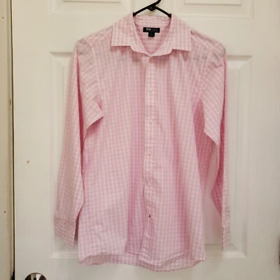 Tommy Hilfiger TH Flex Pink Gingham Plaid Long Sleeve Dress Shirt Mens 18 - Image 1 of 4