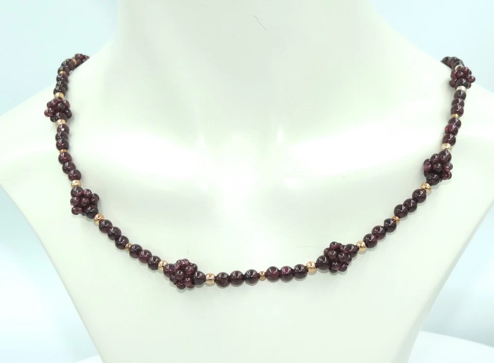 Vintage Halskette - Granat / Verschluss vergoldet / ca. 62 cm - Bild 1 von 3