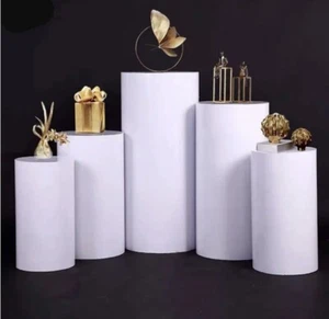 Set 5Pcs Round White Cylinder Pedestal Display Decor Plinths Pillars Wedding - Picture 1 of 5