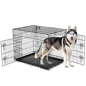 36-Inch Foldable Metal Wire Dog Crate Double Door with Removable Leak-Proof Pan - Picture 1 of 7