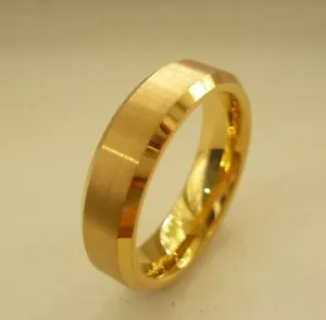 6mm TUNGSTEN CARBIDE with gold plated MEN'S COMFORT FIT WEDDING BAND RING SZ5-13 - Picture 1 of 1