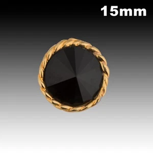 Vintage Gold Seil Motiv Metall Knopf mit schwarzem Rivoli Strass 15 mm 40021008 - Bild 1 von 2