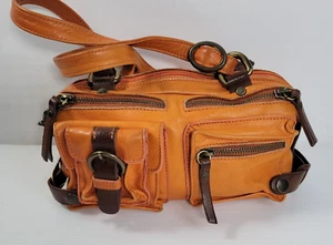 CECILE JEANNE Two Tone Orange Brown Leather JOSEPH Shoulder Handbag Purse Sac - Picture 1 of 12