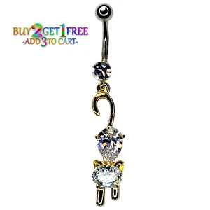 14G KITTY CAT CLEAR BELLY NAVEL RING CZ Jewelry Barbell Body Piercing 9057 3 - Picture 1 of 1