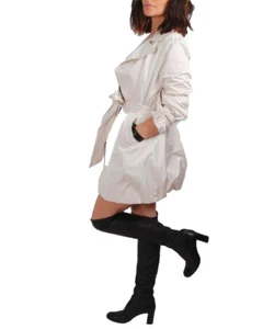 PINK TARTAN Off White Collared Belted Bubble Hem Trench Light Coat Size 2 - Picture 1 of 12