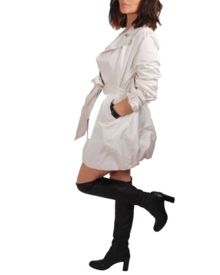 PINK TARTAN Off White Collared Belted Bubble Hem Trench Light Coat Size 2 - Image 1 of 4