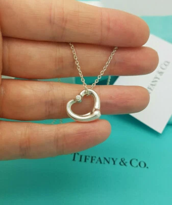 Colar Tiffany & Co. Prata Peretti Diamante Duplo Coração Aberto 16", RRP £1050 - Imagem 1 de 4