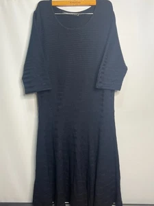 Ivanka Trump Black Ribbed Knit Midi Dress Size L 3/4 Sleeve Fit & Flare - Picture 1 of 4