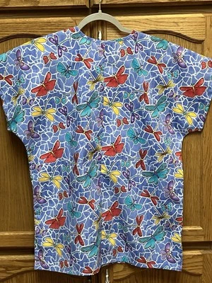 Ladies Medical Dragon Flies & Butterflies Scrub Top By Simply Basic - Image 1 of 4