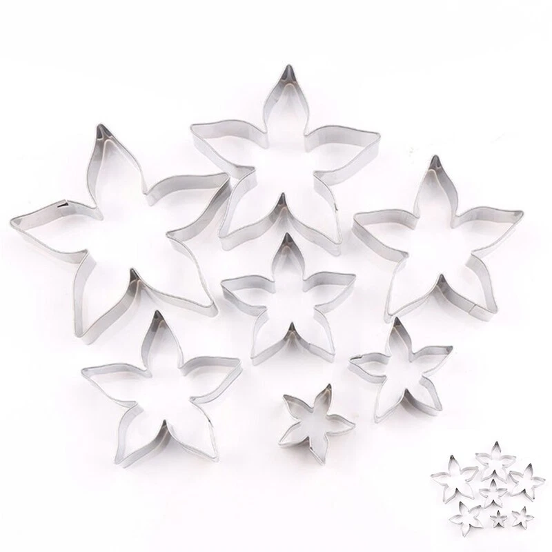 Die Stainless Steel Cake Cutting Rose Flower 7Pcs Cookie Mold Cutters Calyx - Image 1 of 4