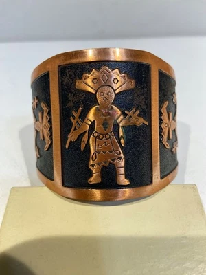 Copper Cuff Bracelet Native Kokopelli Design By Copper Bell - Image 1 of 4