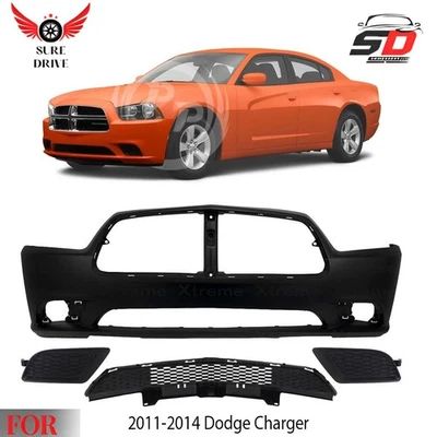 Front Bumper Cover Primed & Fog Lights Cover Kit For 2011-2014 Dodge Charger Foto 1 de 4