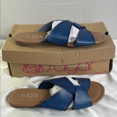 Sugar Women's Navy Blue Cross-Strap Knot Slides Size 7.5M New in Box Summer - Image 1 of 4