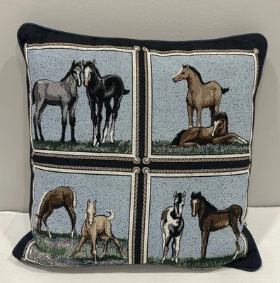 "Almohada Riverdale Horse Tapiz 15""x15"" Potros Ecuestres Granja Azul EE. UU." Foto 1 de 4