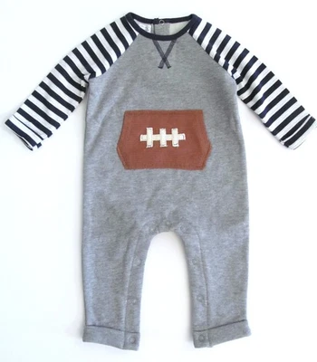NWT! Mud Pie Boutique Baby Boy 6-9 mo. FOOTBALL Fleece Romper Outfit SO CUTE! - Image 1 of 4